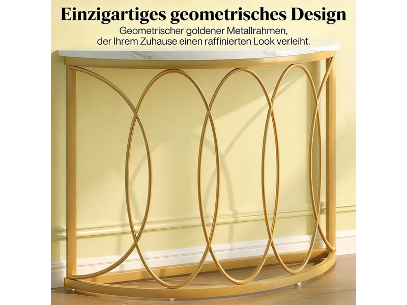  Table console demi-lune en mdf effet marbre blanc et métal doré 110x35x80 cm  - Conforama D