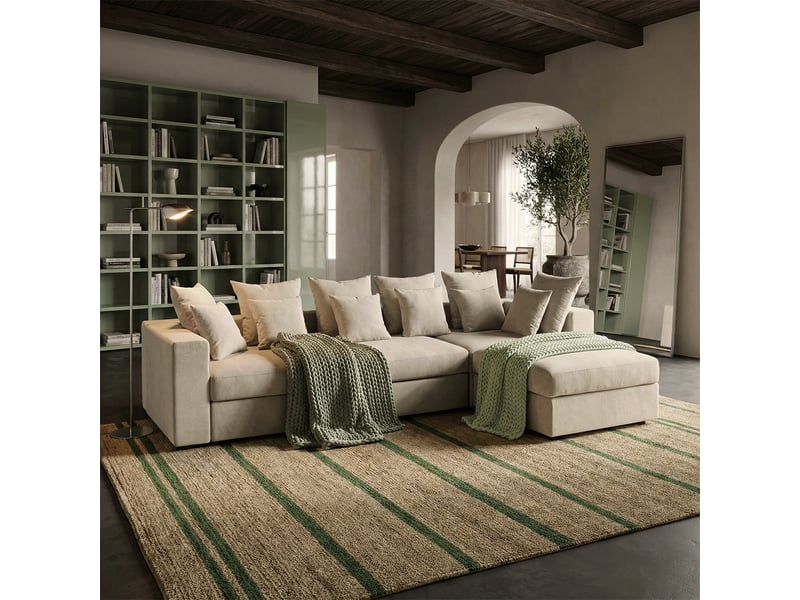  Canapé modulaire déhoussable made in italy avec pouf et coussins cortina a - beige  - Conforama B