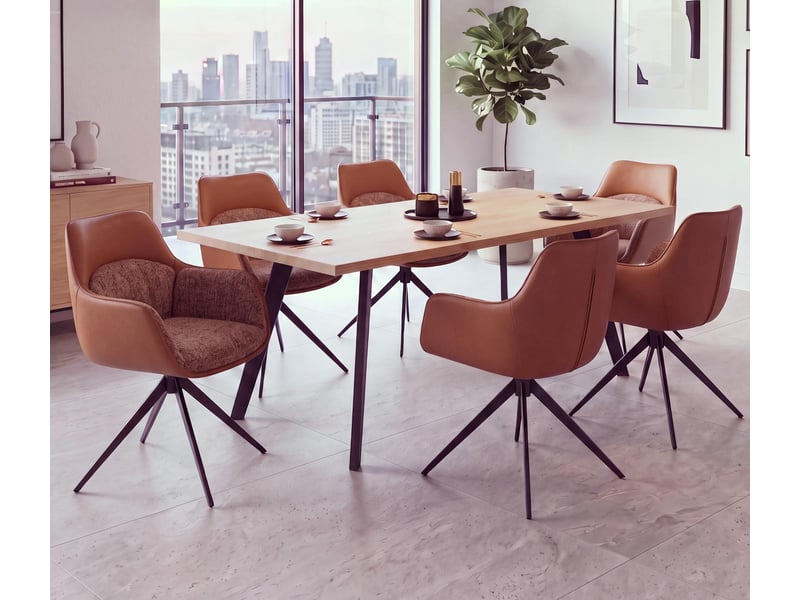  Lot de 6 chaises de salle à manger hwc-r23, chaises de cuisine pivotantes, en similicuir et tissu chenille (410 gm²) - terracotta  - Conforama B