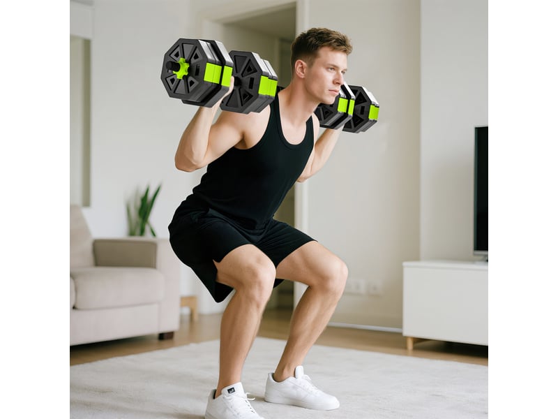  Ensemble de poids de musculation multifonction 6 en 1, 20 kg au total, en plastique et sable, 125 x 18 x 18 cm, vert  - Conforama C