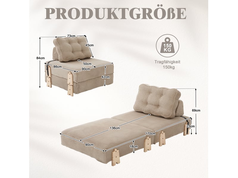  Fauteuil convertible 1 place en velours côtelé avec pieds en bois evryae  - Conforama E