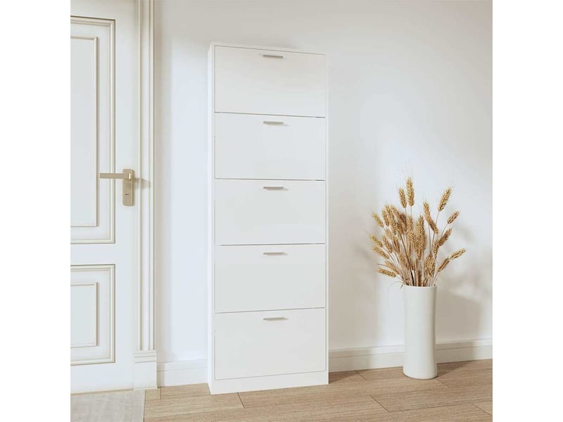  Meuble à chaussure | armoire à chaussure blanc brillant 59x17x169 cm bois ingénierie  - Conforama C
