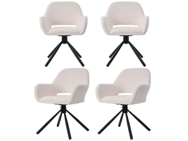  Chaises de salle à manger lot de 4 pivotantes avec accoudoirs  - assise rembourrée, tissu sherpa - blanc  - Conforama A