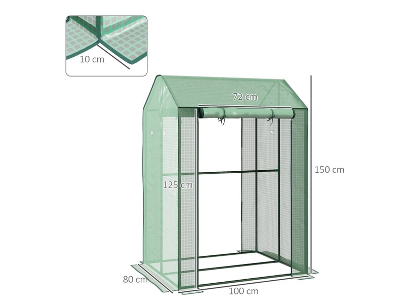  Mini serre de jardin verte - 2 pièces, trous d'aération, ouverte sur rouleau, 100 x 80 x 150 cm  - Conforama D