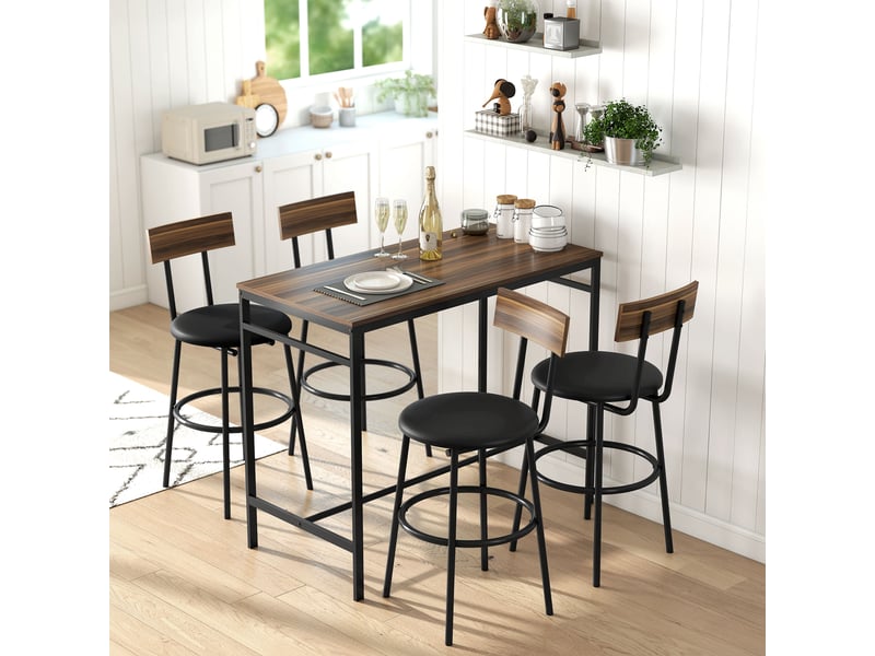  Ensemble table de bar 5 pièces avec 4 chaises, style industriel, pour cuisine ou salle à manger, bois, acier, marron  - Conforama D