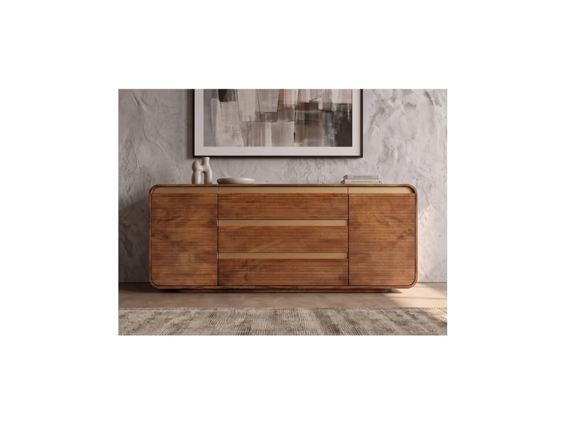  Buffet modena 2 portes 3 tiroirs - bois de manguier marron et doré - 177cm  - Conforama B