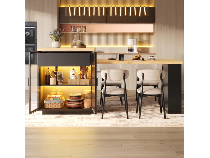 Îlot de cuisine extensible 122-194,5x70x94 cm avec led et rangement noir - Conforama B