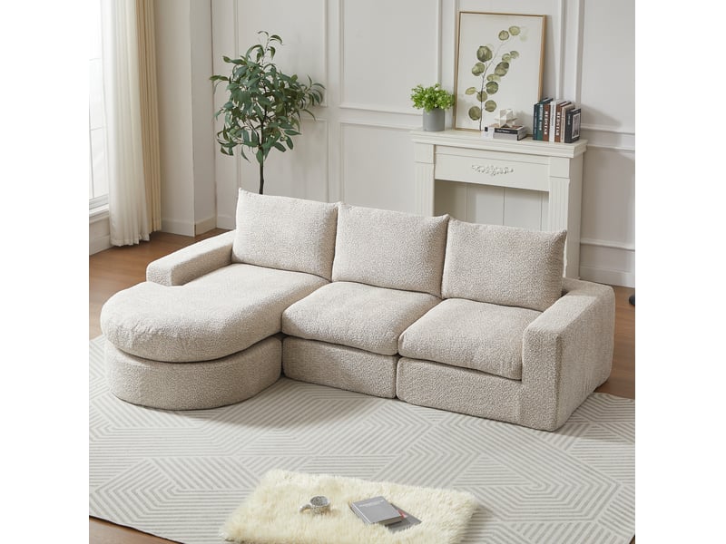  Canapé modulable modenvie en chenille beige 3 places avec méridienne réversible en l 250 x 160 x 80 cm  - Conforama B