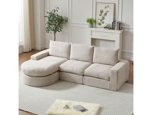 Canapé d'angle compressé réversible fixe MODENVIE 3 places Tissu beige