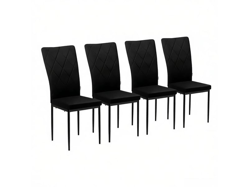  Chaises de salle à manger lot de 4 à dossier haut ergonomique  - structure métal, velours noir  - Conforama A