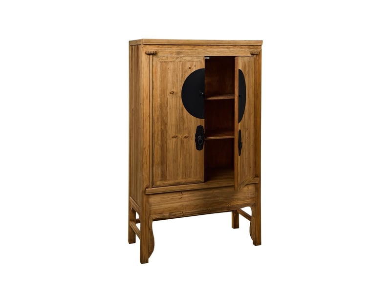 Armoire 2 portes ethnique en bois massif avec finitions orientales ningbo - bois neutre  - Conforama D