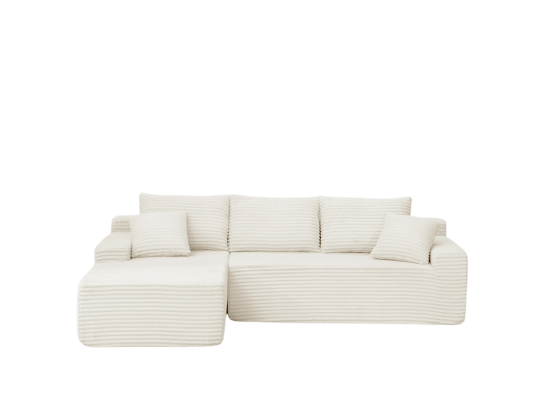  Canapé d'angle modulable gauche compressé 4 places, pour salon, meuble de salon, en mousse et velours côtelé, beige  - Conforama A