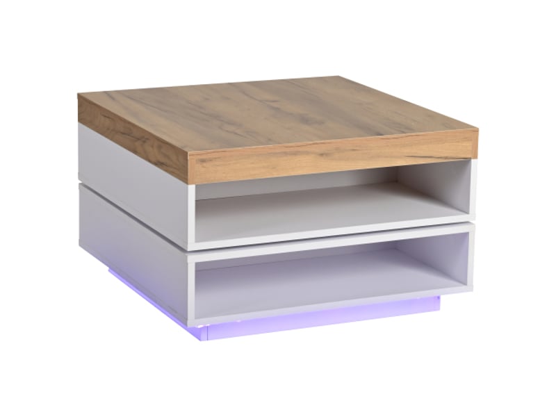 Table basse moderne 65×65×40cm carrée pivotante à 360° | led et rangement ouvert - Conforama D