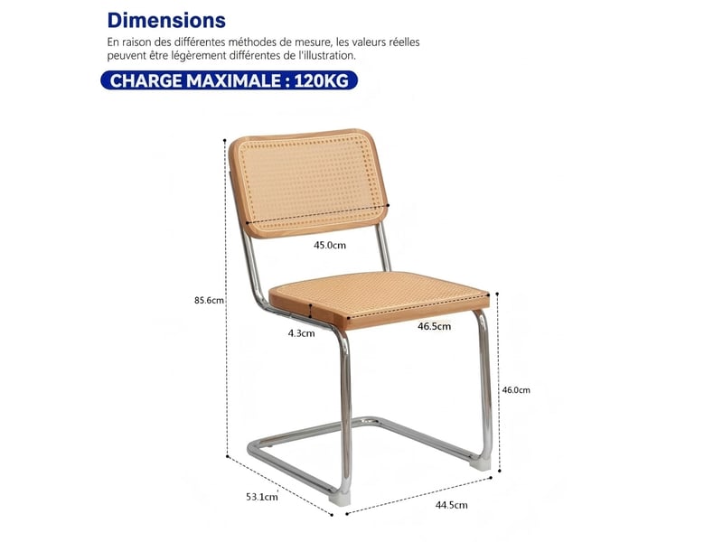  Lot de 4 chaises de salle à manger en rotin et velours, structure luge avec pieds en acier chromé, style moderne milieu du siècle.  - Conforama C