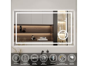 Aica miroir lumineux 140 x 80cm, bluetooth + 3 couleurs + dimmable + grossissant + horloge + anti-buée + mémoire, miroir salle de bain led