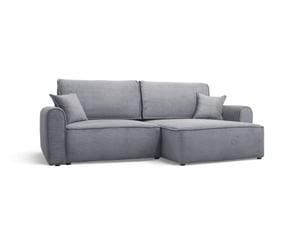 Canapé d'angle réversible convertible   4 places Velours côtelé gris avec coffre de rangement