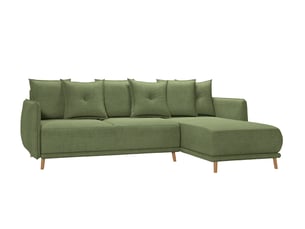 Canapé d'angle réversible convertible CASANOVA  3 places Tissu vert avec coffre de rangement