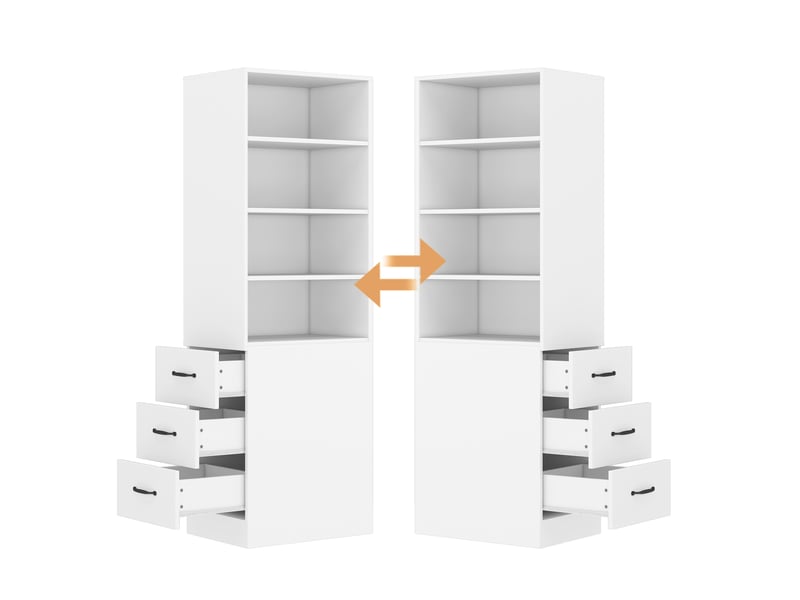  Bibliothèque étroite 180 cm, meuble de rangement avec tiroirs latéraux, armoire haute blanche de salon pour petits espaces.  - Conforama E