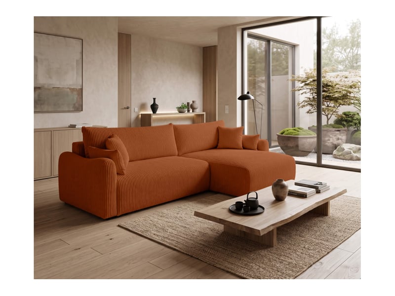  Apoline - canapé d'angle réversible convertible 4 places avec coffre en velours côtelé  - Conforama B