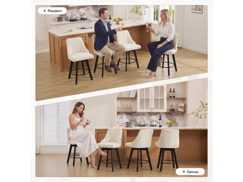  Lot de 2 tabourets de bar,53x53,5x94,5 cm,pivotants,chenille,beige  - Conforama E