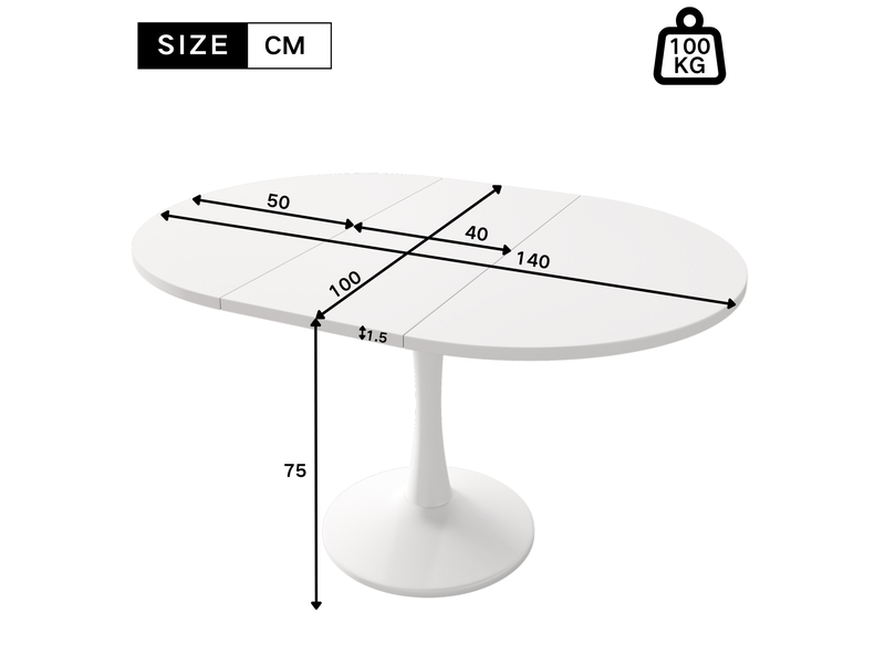 Table repas ovale extensible gain de place mdf blanc moderne design 100x140x75 cm homvra - Conforama D