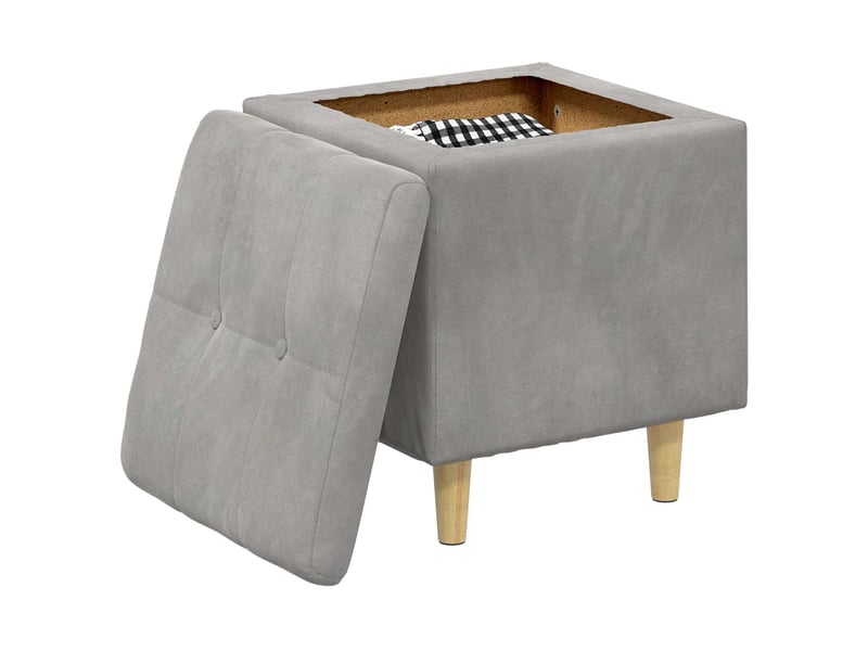  Ottoman, repose pied salon avec rangement gris clair 40x40x45 cm velours  - Conforama C