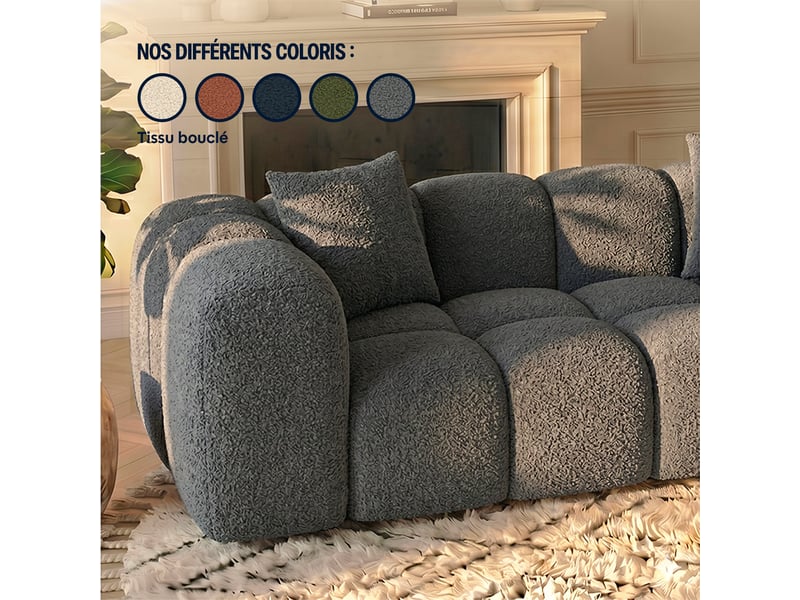 Canapé convertible angle gauche en bouclette gris - alba - morphea Alba Convertible - Conforama D