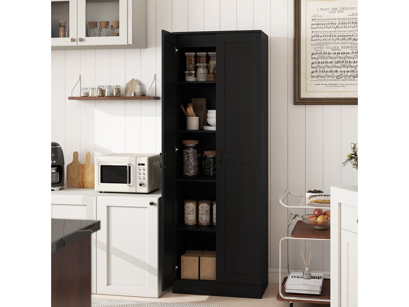  Armoire 2 portes meuble de rangement avec 5 étagères, style contemporain, 60l x 36,5l x 175h noir  - Conforama C