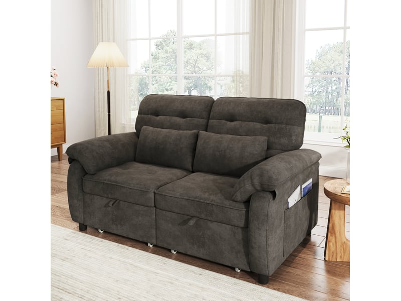  Canapé-lit 3-en-1 142x90x86,5 cm dossier réglable chenille gris  - Conforama C