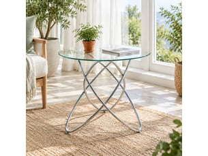 Table à manger ronde 80x80x75 cm en verre trempé et métal chromé