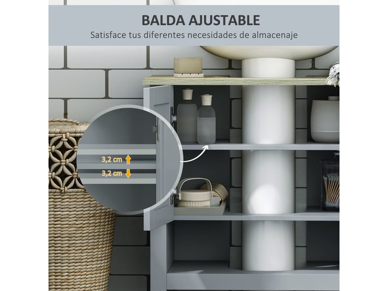  Meuble sous lavabo gris à 2 portes, découpe en u, étagère réglable, 60 x 30 x 60 cm  - Conforama W