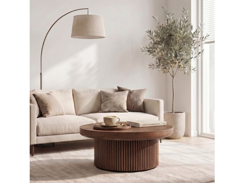 Table basse ronde 78 cm effet noyer avec base cannelée - Conforama B