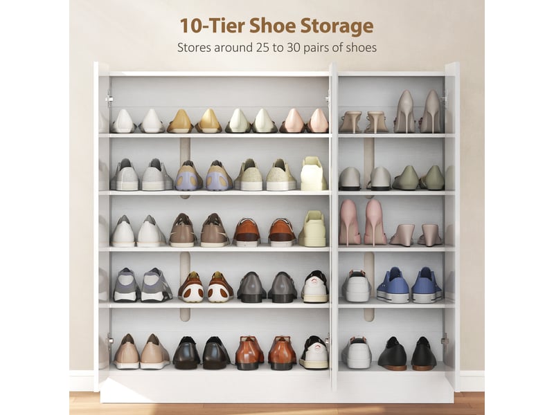  Meuble à chaussures à 5 niveaux pour 30 paires de chaussures, étagères réglables, pour entrée, couloir, blanc  - Conforama E