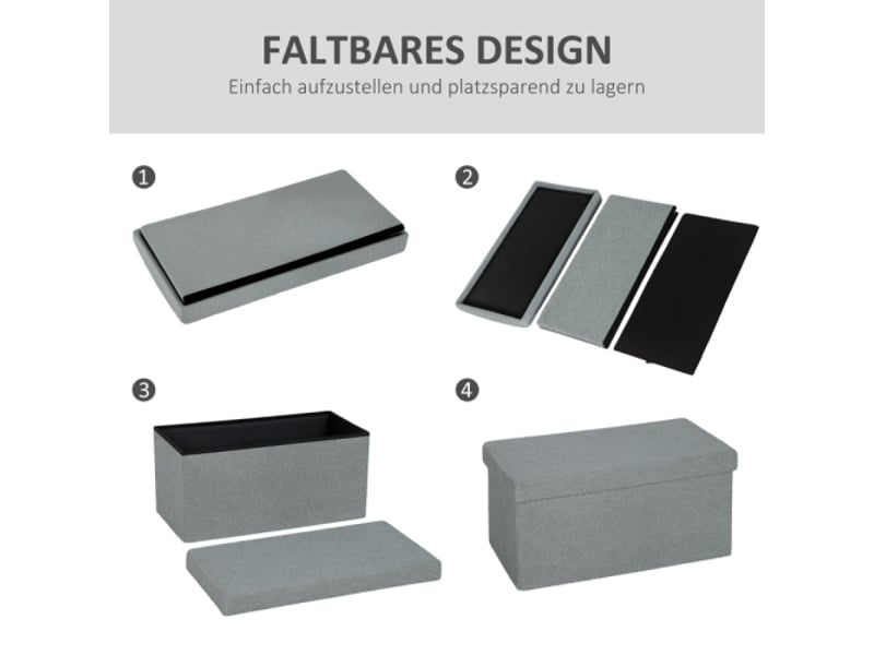  Pouf coffre gris foncé avec rangement et couvercle, rembourré, pour salon, chambre et entrée  - Conforama D