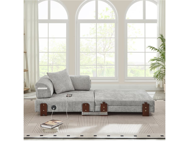  Canapé convertible, canapé-lit – gris clair, avec accoudoirs, port usb  - Conforama C