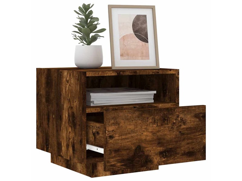 Table de chevet - cabinet de chevet - table de nuit avec lumières led chêne fumé 40x39x37 cm - Conforama C