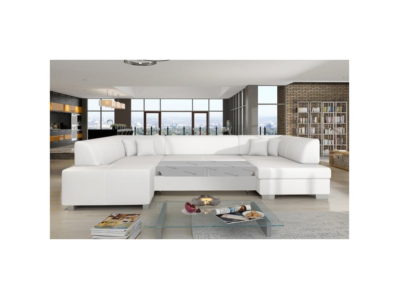 Canapé panoramique en u blanc convertible 6 places havane confort panoramique - Conforama D