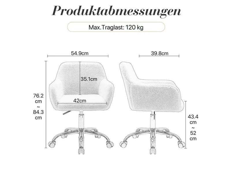  Chaise de bureau pivotante réglable en hauteur en fausse fourrure rose clair  - Conforama E
