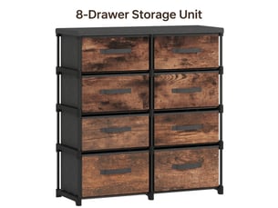 Commode en tissu 8 tiroirs avec porte-manteau, style industriel marron rustique, meuble de rangement 100 cm