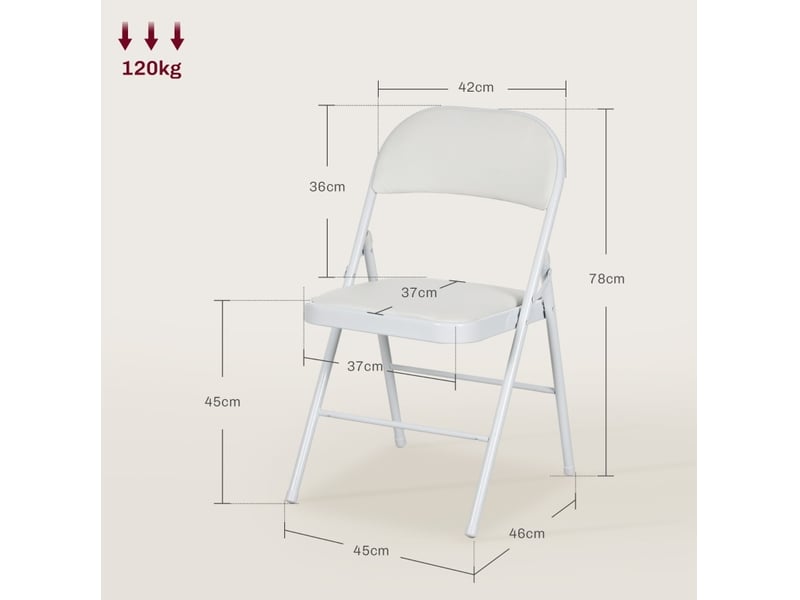 Lot de 4 chaises pliantes avec assise rembourrée, revêtement en cuir régénéré, pieds en acier, blanches - Conforama C