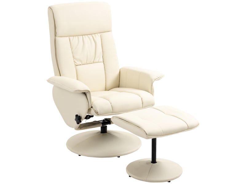 Fauteuil relax inclinable jusqu'à 135° avec assise pivotante et pouf repose-pieds, 78 x 84 x 110 cm, crème  - Conforama B