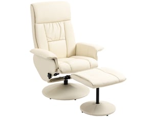 Fauteuil relax inclinable jusqu'à 135° avec assise pivotante et pouf repose-pieds, 78 x 84 x 110 cm, crème