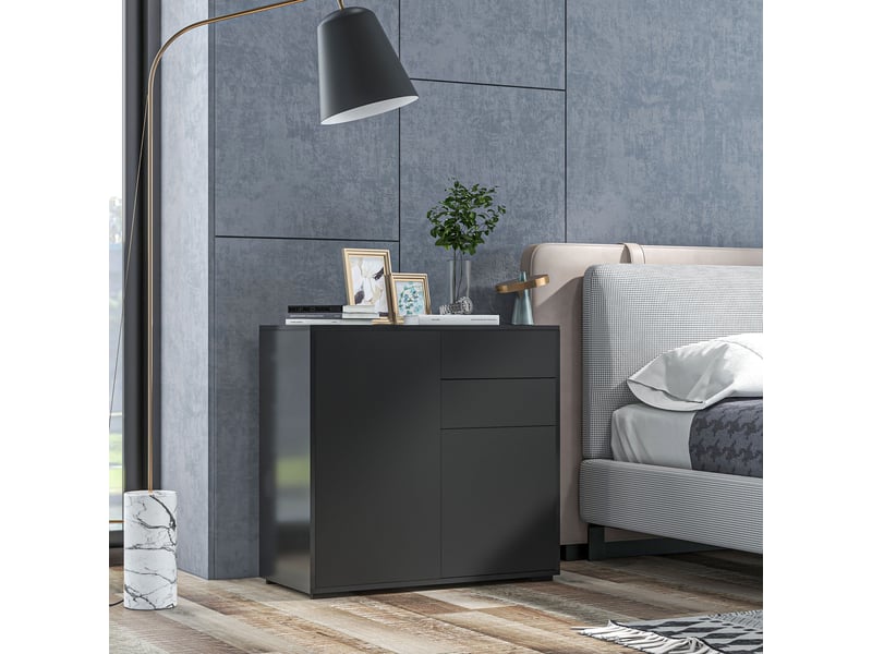 Buffet noir 117x36x74 cm - 2 tiroirs, 2 portes - rangement sécurisé pour salon et chambre - Conforama B