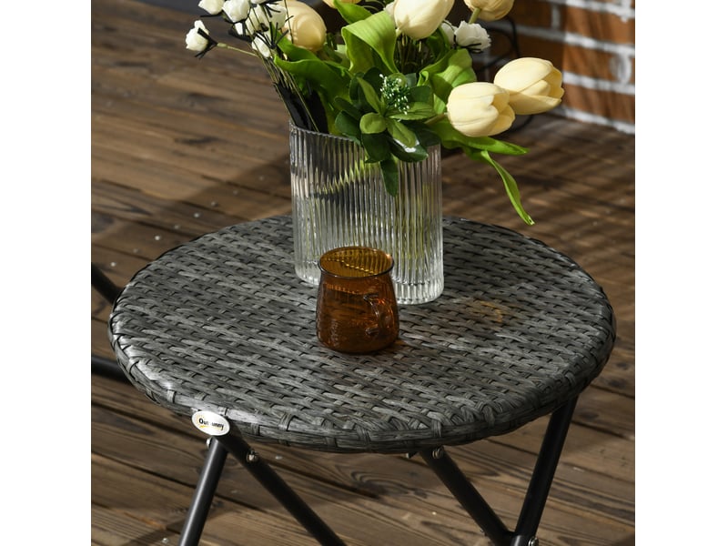  Salon de jardin pliant 3 pièces 76 x 77 x 78 cm – gris – 2 fauteuils, table ronde, gain de place  - Conforama D