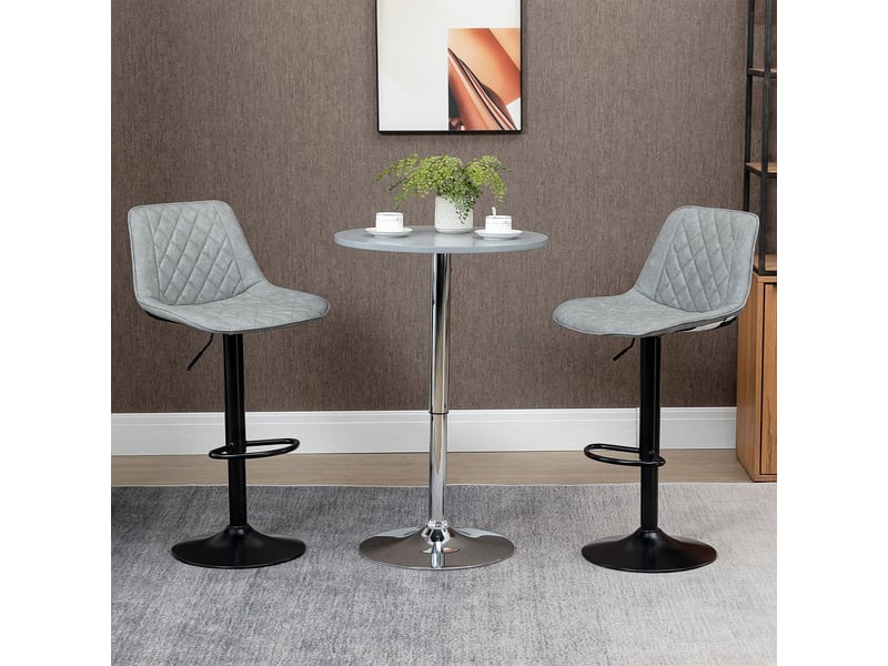  Ensemble de 2 tabourets de bar pivotants, hauteur réglable de 86 à 106 cm, revêtement en similicuir, dossier et repose-pieds, gris  - Conforama C