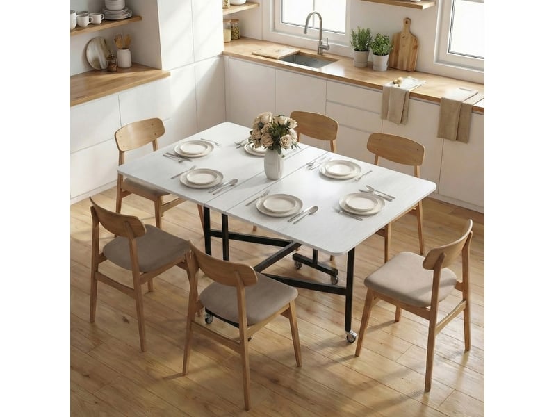 Table de cuisine pliante 120x80x73 cm en bois avec 6 roulettes et freins blanche chicfurn - Conforama B