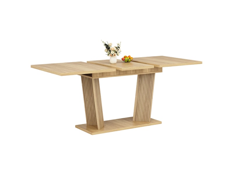 Table à manger extensible moderne, effet bois massif, brun naturel, pieds réglables - Conforama E