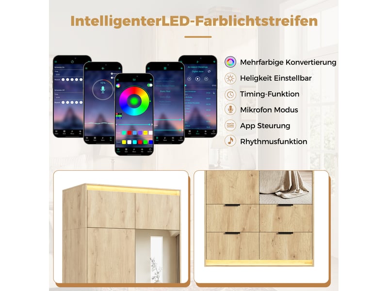  Ensemble vestiaire avec armoire, miroir et led – mdf décor chêne – 135 x 47 x 200 cm  - Conforama E