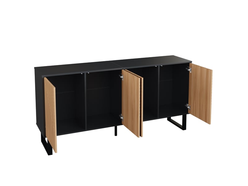 Buffet pour salon au veinage de bois noir, doté d'un spacieux rangement au design contemporain.  - Conforama E