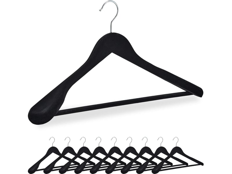  Lot de 10 cintres velours antidérapants pour costumes 23,5 x 45 x 7 cm en bois noir 13_0018226  - Conforama A